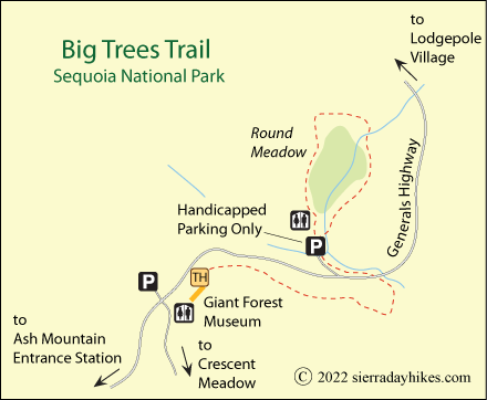 Big Trees Trail map, Sequoia National Park, California