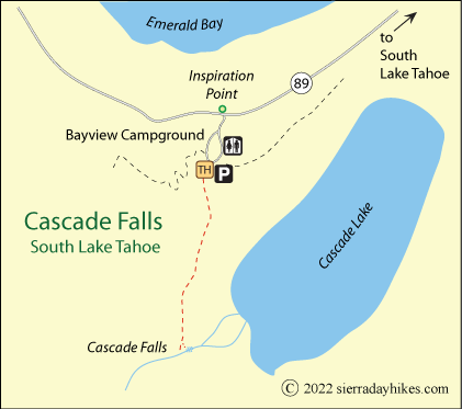 Cascade Falls Trail map, South Lake Tahoe