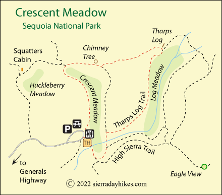 Crescent Meadow trail map, Sequoia National Park, California