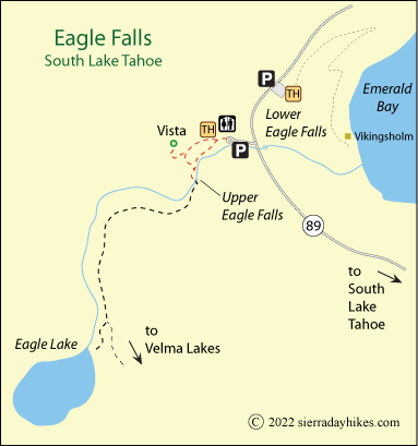 Eagle Falls trail map, Emerald Bay, Lake Tahoe