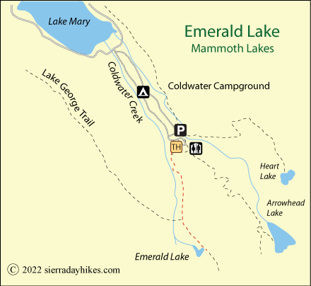 Emerald Lake trail map, Mammoth Lakes, Ca;ifornia