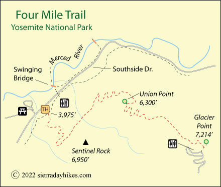 Four Mile Trail map, Yosemite National Park, California
