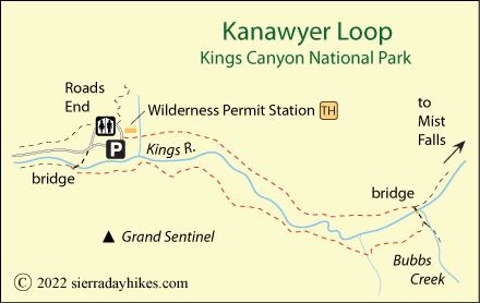 Kanawyer Loop Trail map, Kings Canyon National Park