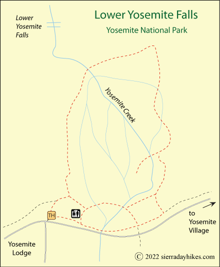 Lower Yosemite Falls Trail map, Yosemite Valley, Yosemite National Park