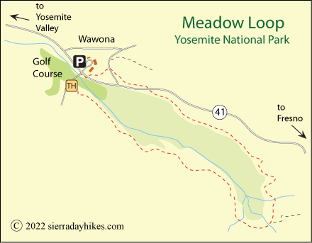 Meadow Loop Trail map, Wawona, Yosemite National Park