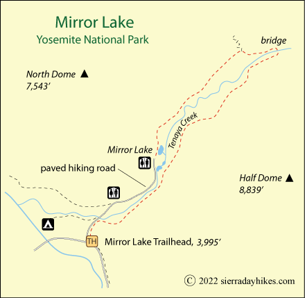 Mirror Lake Trail map, Wawona, Yosemite National Park