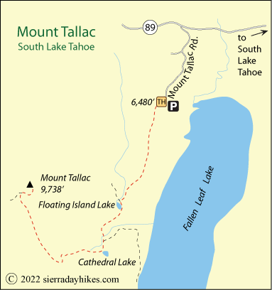 Mount Tallac Trail map, Lake Tahoe