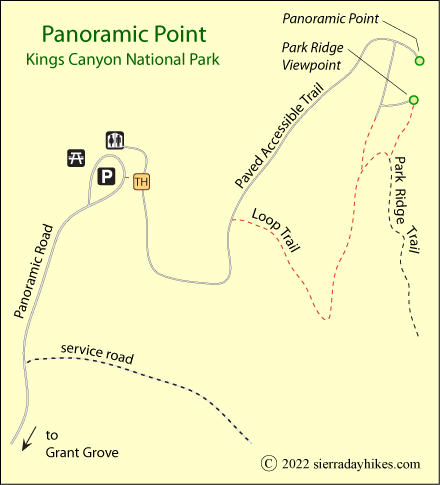 Panoramic Point trail map, Kings Canyon National Park, California