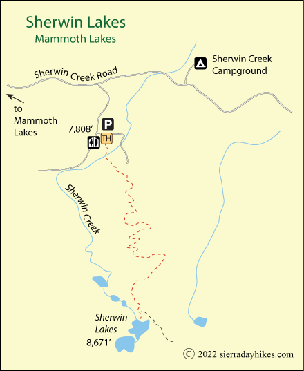Sherwin Lakes trail map, Mammoth Lakes, California