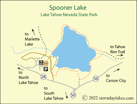 Spooner Lake Trail map, Lake Tahoe Nevada State Park