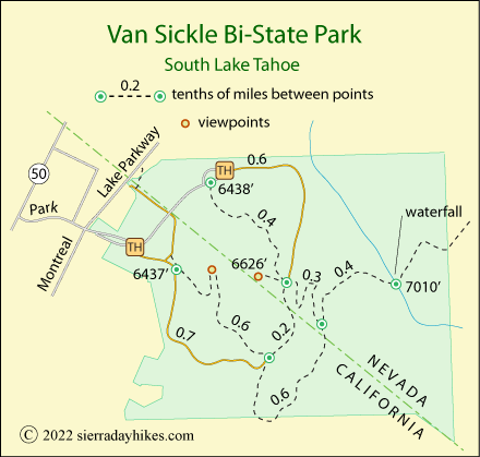 Van Sickkle Bi-State Park Trail map, Lake Tahoe