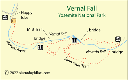 Vernal Fall Trail map, Yosemite National Park