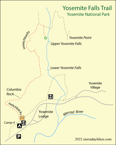 Yosemite Falls Trail map, Yosemite National Park