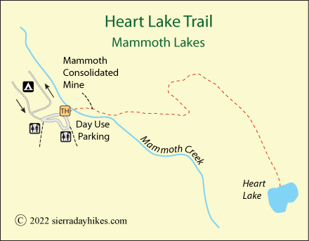 Heart Lake trail map, Mammoth Lakes, CA
