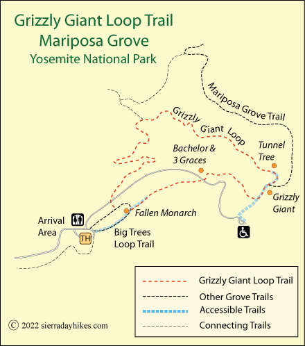 Mariposa Grove Trail Map, Yosemite National Park