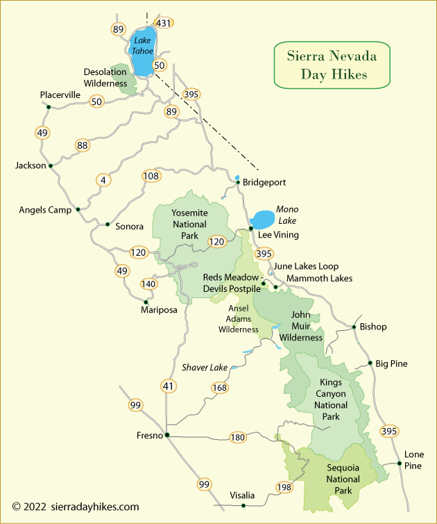 Mammoth Lakes day hikes map