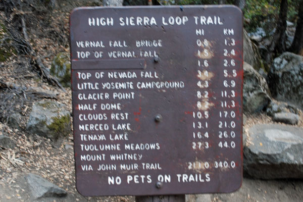 Happy Isles trailhead sign, Yosemite National Park