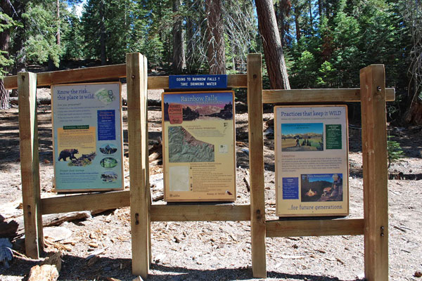 Rainbow Falls Trailhead signs, Devils Postpile National Monument, California