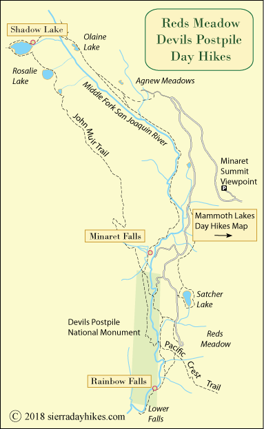 Reds Meadow day hikes map